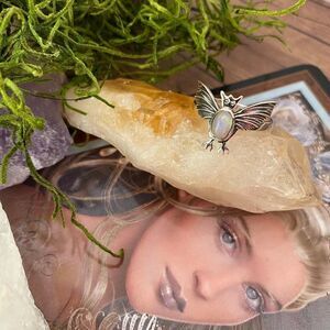 Solid Sterling Silver Rainbow Moonstone Bat Ring Size 6